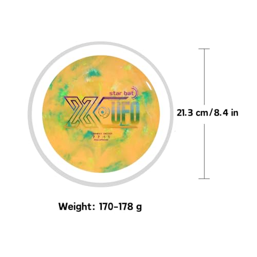 X-UFO Disc Golf Driver, 170-180g, PDGA-Certified, Suitable for Windy and Ultra Stable tee Shots, Ultra Stable Long Distance Driver - color: Star Bat