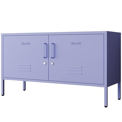 Purple Metal Accent Cabinet Locker with Lock, 2-Door Wide Storage Cabinet, Adjustable Shelves, Multifunctional TV Stand & Entertainment Center for Bedroom, Living Room - color: Lilac, style: TV stand-24"H-LK