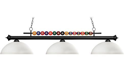 Z-Lite 170MB-DMO14 Shark Three Light Billiard, Metal Frame, Matte Black Finish and Matte Opal Shade of Glass Material - color: Matte Opal