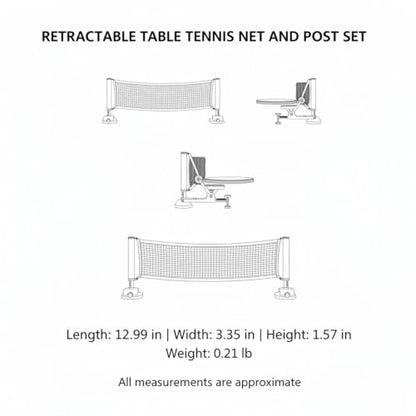 Retractable Table Tennis Net and Post Set, Clamp-On Portable Ping Pong Net for Dining Tables, Polyester Mesh