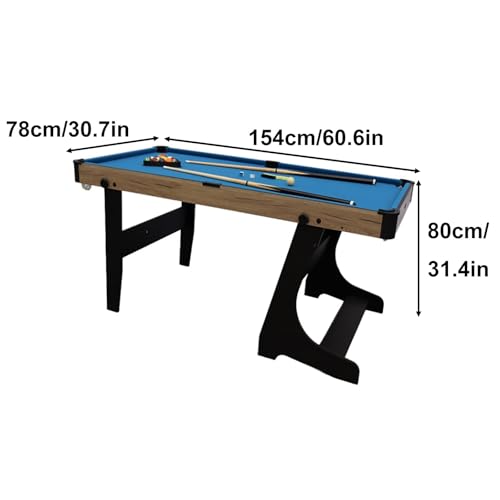 Folding Pool Table, Indoor Billiard Table Game Set with Cues, Balls, Rack, Chalk and Brush, Portable Design for Home, Office, Party, Garage(Blue,154x78x80cm/60.6x30.7x31.4in)