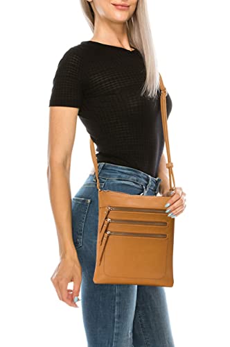 Solene Crossbody Bag Functional Multi Pocket Messenger Purse Top Zip Closure Shoulder Handbag With Adjustable Strap - color: Mustard