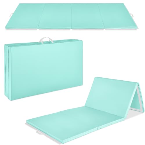 Best Choice Products 10ftx4ftx2in Folding Gym Mat 4-Panel Exercise Gymnastics Aerobics Workout Fitness Floor Mats w/Carrying Handles - color: Aqua