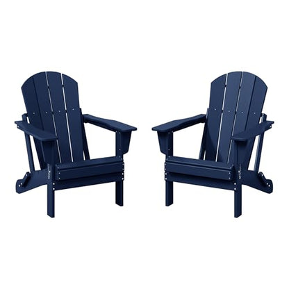 WestinTrends Malibu 2 Piece Set Outdoor Folding Poly Adirondack Chair, Navy Blue - color: Navy Blue, size: 2 Chair