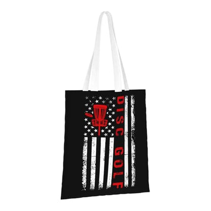NIENIE American Flag Disc Golf Tote Bag for Women Shopping Bags Reusable Large Capacity Casual Shoulder Handbags DIY Gift Bags Cute Canvas Tote Bag
