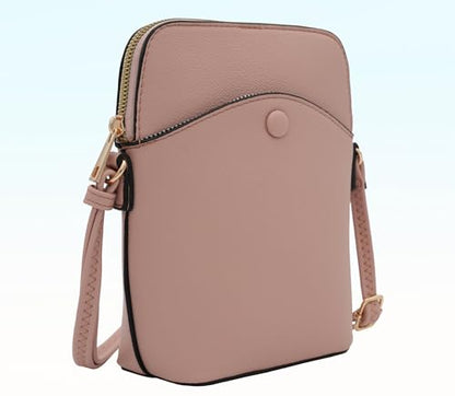 Solene Small Crossbody Bag with Gold Hardware, Mini Shoulder Purse with Adjustable Strap - color: Blush