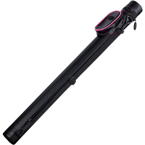 Casemaster Q-Vault Supreme Billiard/Pool Cue Hard Case, Holds 1 Complete 2-Piece Cue (1 Butt/1 Shaft) - color: Black with Pink Trim