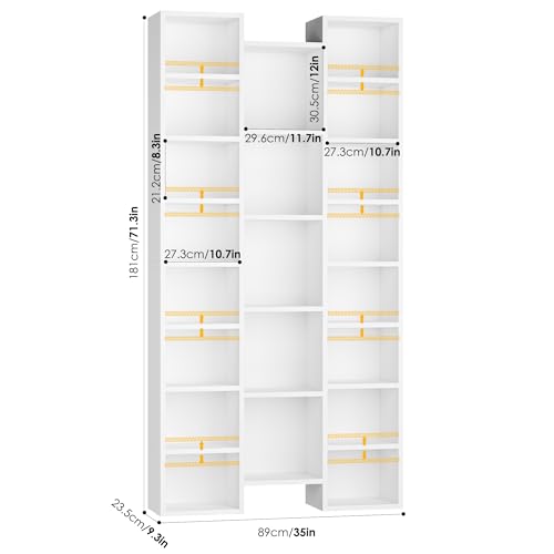 FOTOSOK 71'' White Bookshelf with 21 Cubes, 8 Tier Triple Wide Tall Bookshelf with 8 Adjustable Shelves, 35" Large Bookcase DVD/CD Media Tower Storage, Freestanding Display Shelf Cabinet, White - color: White