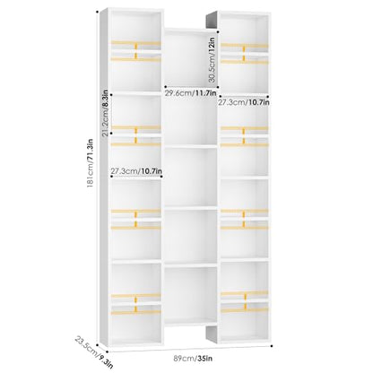 FOTOSOK 71'' White Bookshelf with 21 Cubes, 8 Tier Triple Wide Tall Bookshelf with 8 Adjustable Shelves, 35" Large Bookcase DVD/CD Media Tower Storage, Freestanding Display Shelf Cabinet, White - color: White