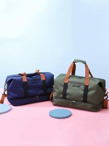 Portable Waterproof Gym Bag, Weekender Travel Bag,With Shoes Compartment (Black) - color: Black