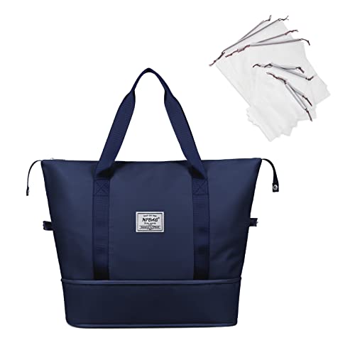 NPBAG Women Travel Duffel, Multi Functional Large Expandable Weekender Carry-on Tote, Gym Workout Overnight Bag, Mommy Hospital Bag for Labor and Delivery - color: Basic-Blue, style: Basic Version
