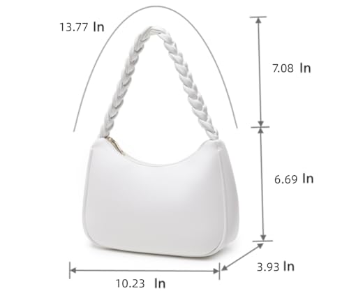 CYHTWSDJ Shoulder Bags for Women, Cute Hobo Tote Handbag Mini Clutch Purse with Zipper Closure - color: Braid White
