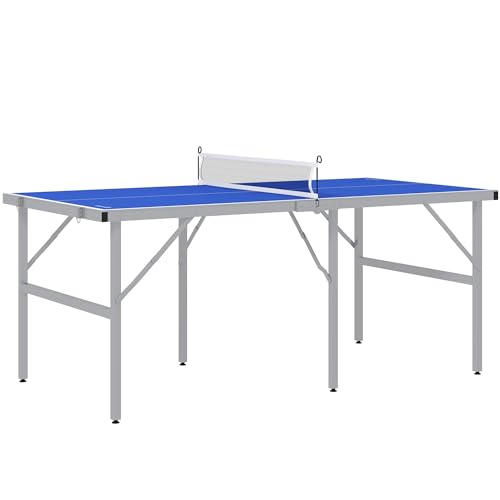 Mini Ping Pong Table Set for Outdoor and Indoor, Foldable Table TTable with Net, 2 Paddles, 3 Balls, Adjustable Feet, Easy Assembly, Blue