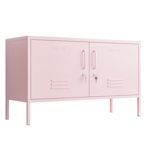 2 Door Metal TV Stand Media Console for Large TV, 2-Tier Multi-Purpose Lockable Wide Storage Cabinet, Industrial Accent Cabinet for Home, Office, Entryway, Hallway - color: Blush