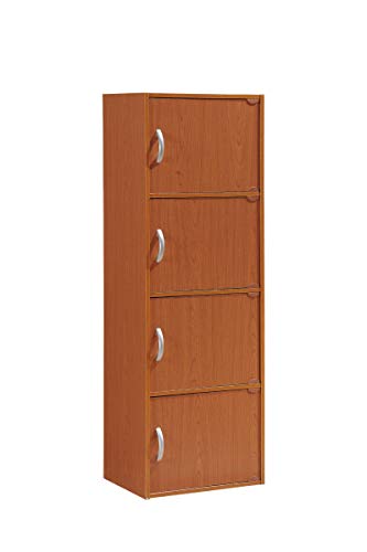 HODEDAH IMPORT 4-Shelf Bookcase Cabinet, Cherry - color: Cherry