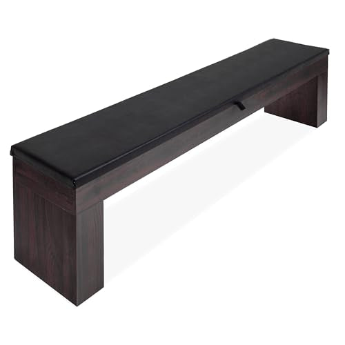 GoSports 3 in 1 Pool, Dining, & Table Tennis Combo Table and Storage Benches - 7 ft or 8 ft - Convertible Billiards and Table Tennis with Accessories - color: Dark Wood Bench
