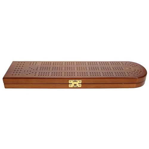 Pacific Shore Games Wooden Cribbage Board Game Set, Walnut Stained Continuous 3 Track for 2-3 Players, Card Storage - color: Walnut