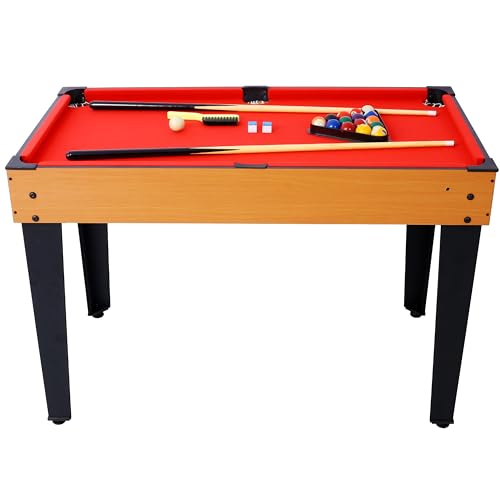 5-in-1 Multi-Game Table - Billiards, Push Hockey, Foosball, Ping Pong, and Basketball Brown/red