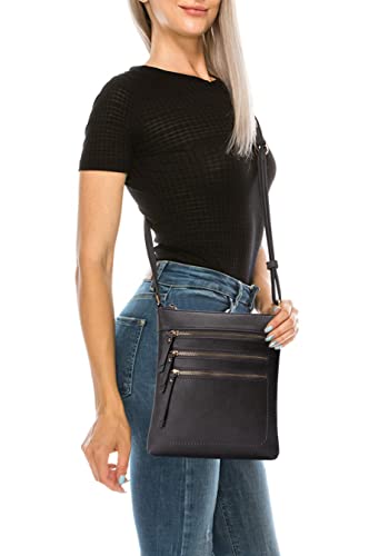 Solene Crossbody Bag Functional Multi Pocket Messenger Purse Top Zip Closure Shoulder Handbag With Adjustable Strap - color: Charcoal Grey