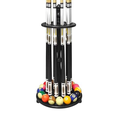 SUPERDIAMOND Pool Stick Holder Floor Stand - Round Billiard Cue Rack Pool Table Accessories Holds 10 Pool Cues Wooden Freestanding Pool Cue Rack for Game Room Billiard Room Decor, Black - size: 10 Cues, style: SU-10-Billiard Cue Racks-black