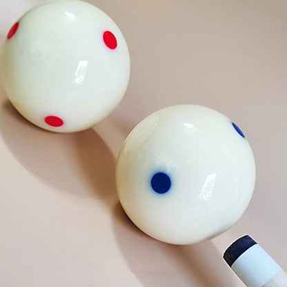 Pool Billiard Cue Ball Training Set, 2-1/4" Regulation Phenolic Resin, 6 Dot Measle & Aim Target Practice Balls, Spin & Accuracy Training Aid for Beginners & Advanced Players - color: Red & Blue Measle Balls