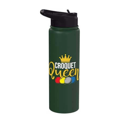 Croquet Queen - Lawn Game Mallet Wicket Hoop Ball Stainless Steel Insulated Water Bottle - color: Dark Green