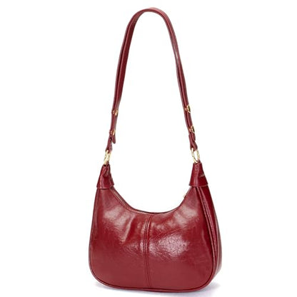 Shoulder Bags for Women Small Hobo Bags Crescent Shaped Cute Retro Tote Handbag Mini Clutch Purse with Zipper Closure - color: Red Vegan Leather