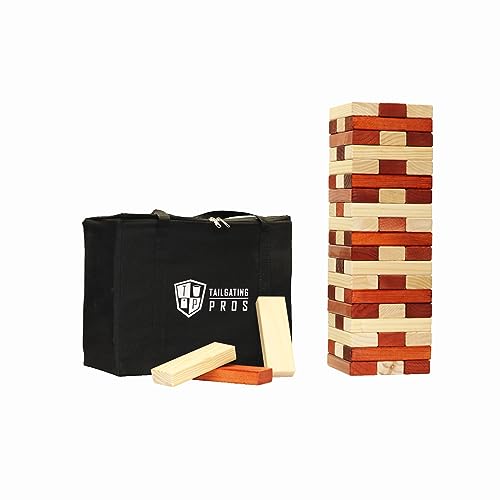 Tailgating Pros Premium Giant Toppling Timbers with Tote – Jumbo Outdoor Yard Game, Tower Grows to Over 5 Feet – Optional Tipsy Stickers Available! - color: Plain / Stained, size: With Tipsy Stickers
