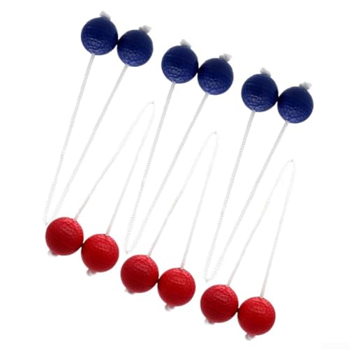 Ladder Ball Toss Game Set with 6 Golfs Ball Bolas, Nylon Rope Yard Games for Lawn Backyard Outdoor Activities, Includes Storage Bag for familys Party Match - color: red+blue