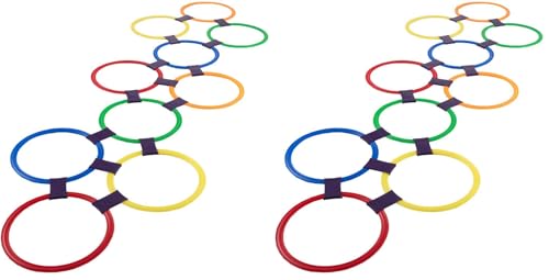 HEY! PLAY! Hopscotch Rings Game - Ten 11-Inch Plastic Rings and 15 Connectors for Indoor and Outdoor Use - Play Set for Girls-and Boys (Multicolored),(Pack of 2) - size: Medium (Pack of 2)