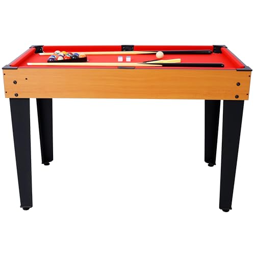5-in-1 Multi-Game Table - Billiards, Push Hockey, Foosball, Ping Pong, and Basketball Brown/red