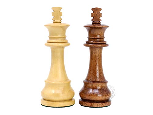 House of Chess - Tournament Chess Set Pieces - Unique Staunton Golden Acacia Wood/Boxwood - King Height: 3.75" (95 mm) - 2 Extra Queens - Weighted