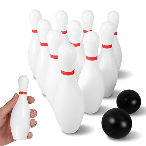STOBOK Kids Bowling Set with 10 Plastic Pins & 2 Balls, Indoor Outdoor Sports Toy for Toddler Games, Educational Toy Party Favors for Boys Girls Ages 3-5, 5.9in Tall