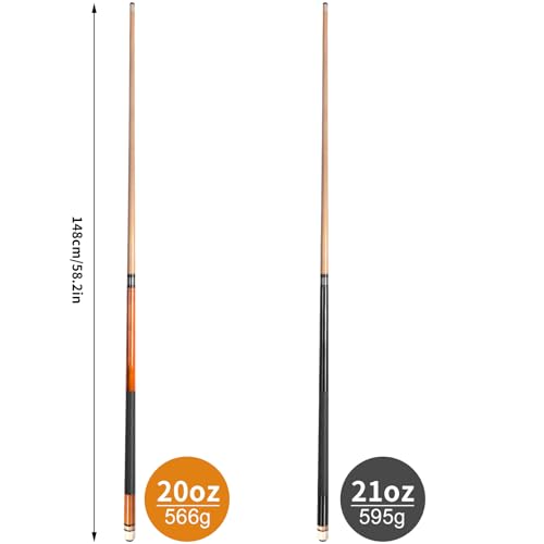 AKLOT Pool Cues,58" Pool Cue Stick Canadian Maple Wood Billiard Cues Sticks for Professional Billiard Players 18 19 20 21 oz - color: 2 PCS 20oz 21oz