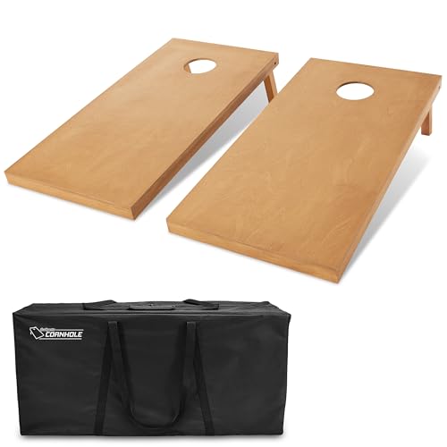 GoSports 4 ft x 2 ft Regulation Size Wooden Cornhole Boards Set with Light Brown Finish - Includes Carrying Case (Choose Your Colors) - color: No Bean Bags