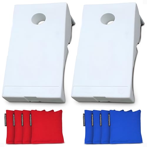 Driveway Games All Weather Corntoss Bean Bag Cornhole Yard Game Set for Indoor and Outdoor Use with 2 Target Boards and 8 Bean Bags - color: White