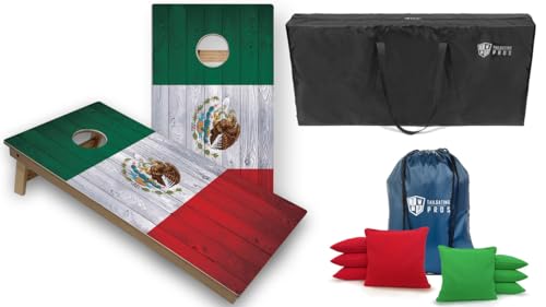 Tournament Grade Tailgating Pros Regulation Cornhole Boards Flag Set - Includes 8 Bean Bags, Carrying Cases, and 4'x2' Corn Hole Toss Game - color: Mexico Flag