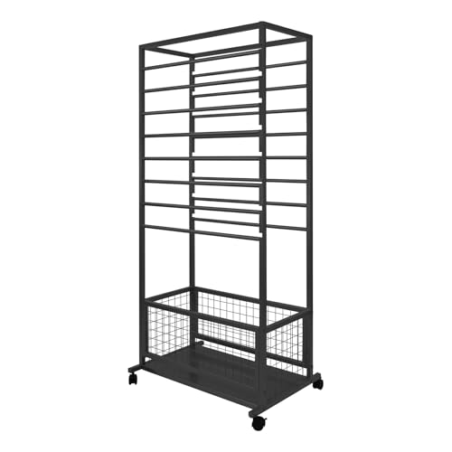 JenyunTech Ribbon Organizer, Large Capacity Wrapping Paper Organizer, Double-Sided Ribbon Holder, Multifunctional Ribbon Rack with Wheels for Packaging Paper, Scarves, Fabrics - color: 26in, Black
