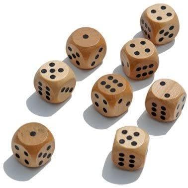 WE Games Wooden Dice Box with 8 Rounded Wooden Dice - Instructions for 10 Dice Games - size: 19mm
