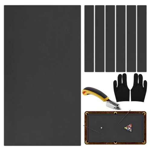 STRONGBERRY Pre-Cut Pool Table Felt Replacement Kit - 8ft Billiard Cloth w/Gloves, Strips & Tools, Felt for Pool Tables - color: BLACK