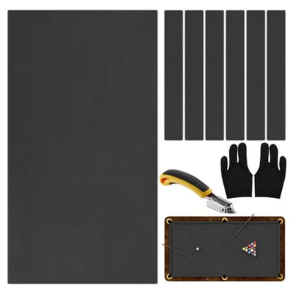 STRONGBERRY Pre-Cut Pool Table Felt Replacement Kit - 8ft Billiard Cloth w/Gloves, Strips & Tools, Felt for Pool Tables - color: BLACK