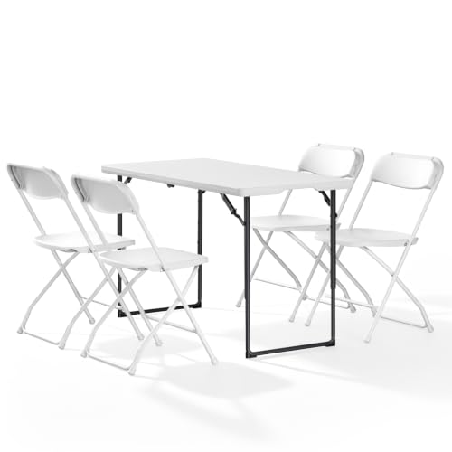 4FT Folding Table with 4 Pack Folding Chair, Foldable Picnic Table with Adjustable Height and Plastic Foldable Chairs for Weddings, Camping, RV Travel, Parties, BBQs, and Indoor Use, White - color: White, size: 4ft + 4 Pack