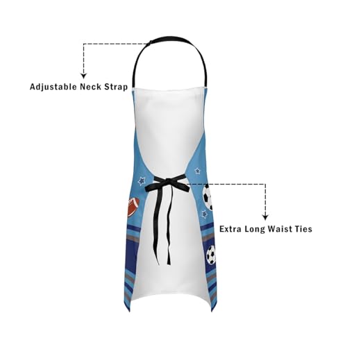 Manfei Ball Sports Kids Kitchen Apron - color: Navy Blue Orange