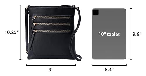 Solene Crossbody Bag Functional Multi Pocket Messenger Purse Top Zip Closure Shoulder Handbag With Adjustable Strap - color: Black