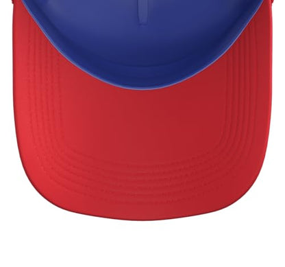 Croquet Heart - Heart with Croquet Mallets Trucker Hat with Adjustable Mesh Back - color: Red/White/Royal Blue