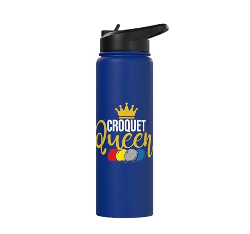 Croquet Queen - Lawn Game Mallet Wicket Hoop Ball Stainless Steel Insulated Water Bottle - color: Royal Blue