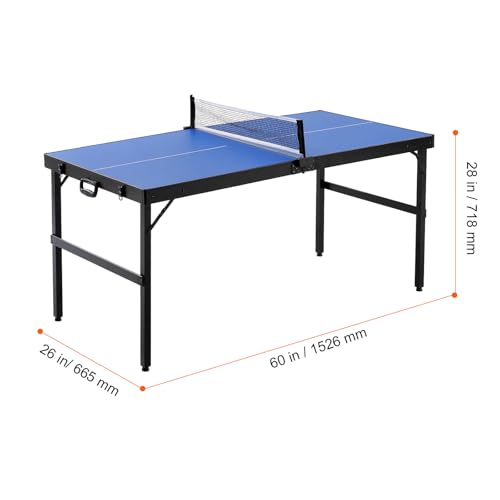 Happybuy Ping Pong Table, Mid-Size Table Tennis Game, Indoor MDF Table Tennis Table, Foldable Portable Complete Set with Net, 2 Paddles, 3 Balls, Carry Bag, Handle (No Assembly Required)