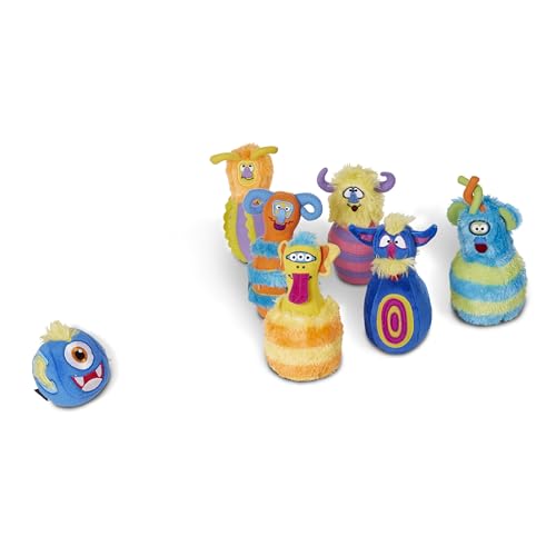 Melissa & Doug Fuzzy Monster Bowling Pins and Ball with Mesh Storage Bag - 8 Pieces Toddler Plush Indoor Bowling Set, for Toddlers and Kids Ages 2+