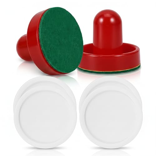POPETPOP 1 Set Air Hockey Pushers and Pucks, Air Hockey Goal Handles Pushers, Goal Handles Paddles Replacement Accessories for Game Tables (2 Strikers, 4 Pucks)