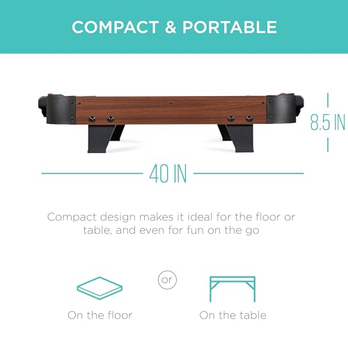 Best Choice Products Portable Tabletop Air Hockey Table for Game Room w/ 100V Motor, Electric Fan, 2 Strikers, 2 Pucks - color: Black Walnut